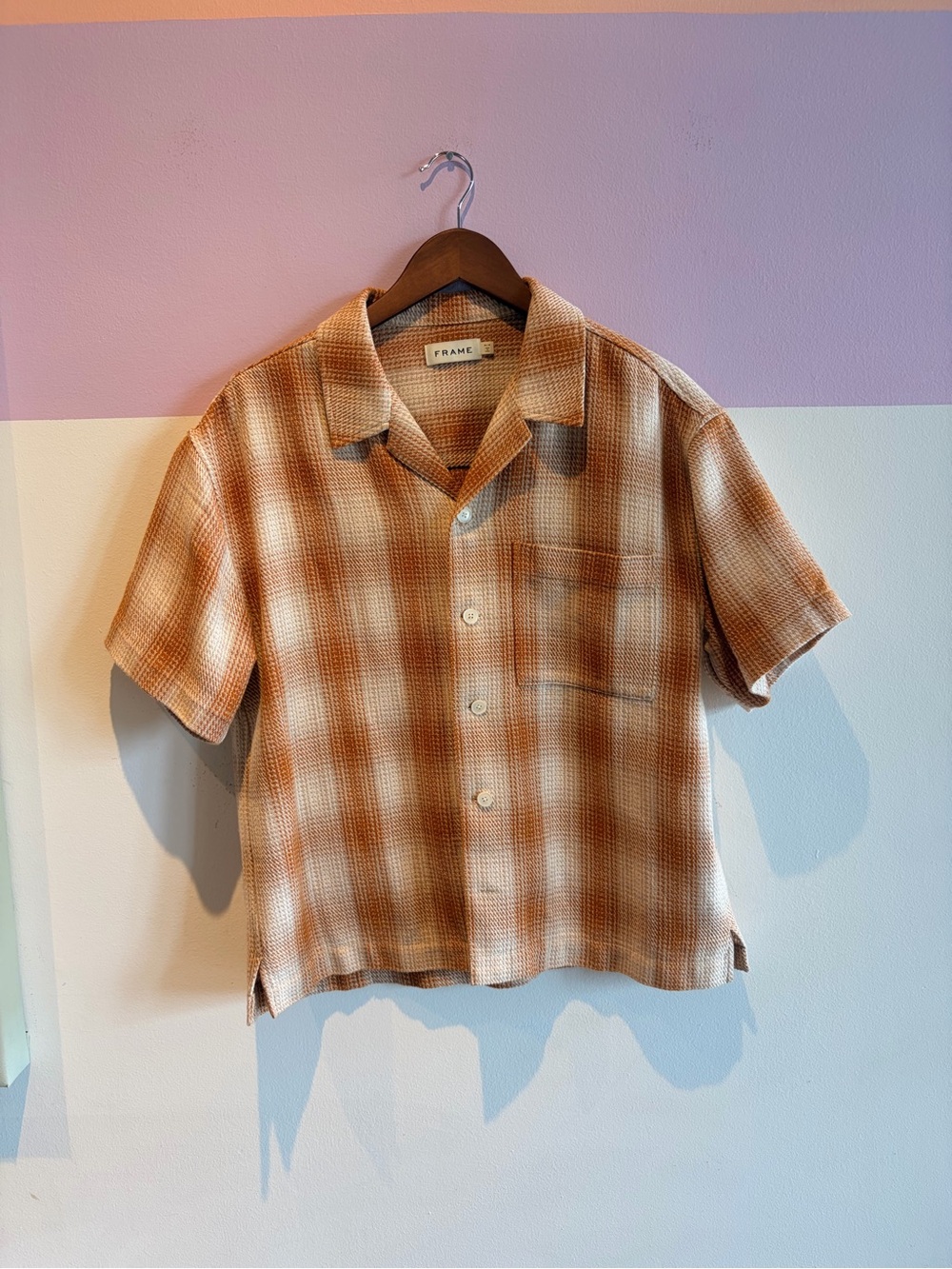 Frame Men's Short-Sleeve Burnt Orange Plaid Camp Shirt